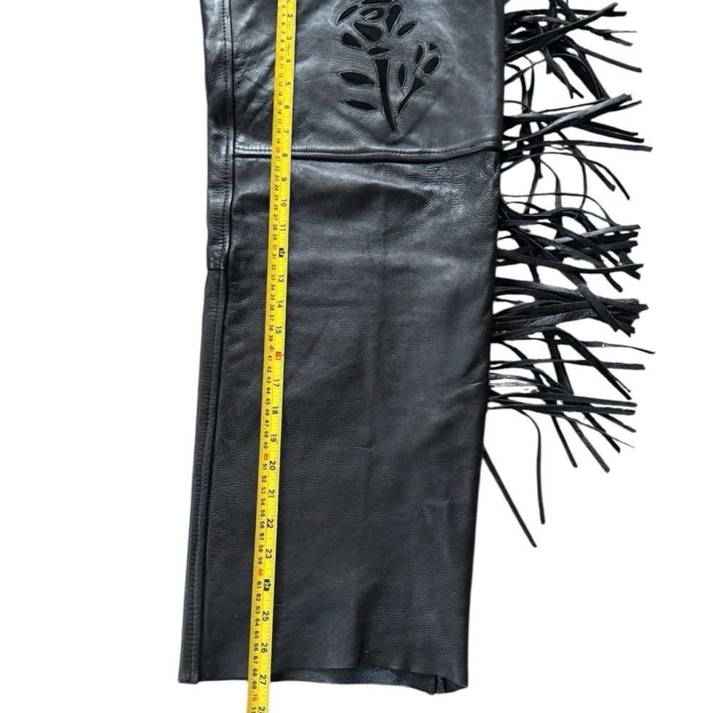 Vintage Chicago Blues Leather Fringe Motorcycle Biker Chaps Women’s XL Black - Picture 3 of 9
